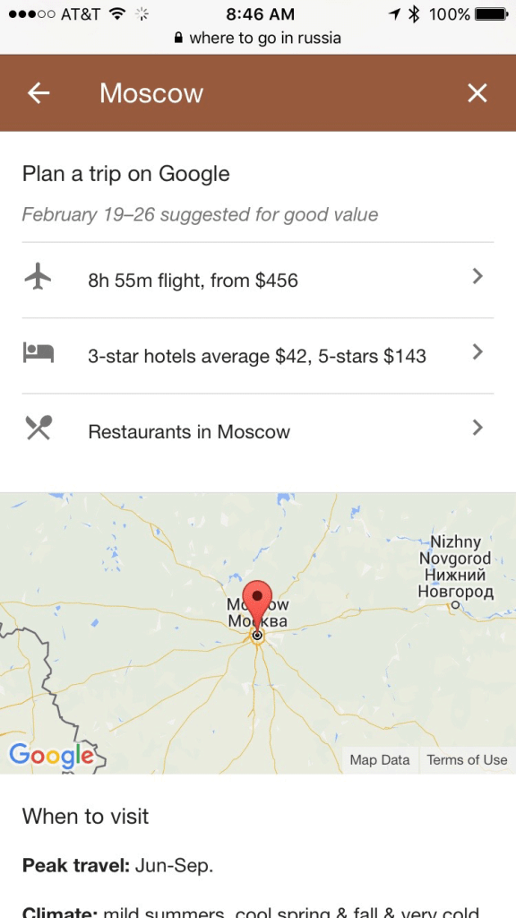 google travel results