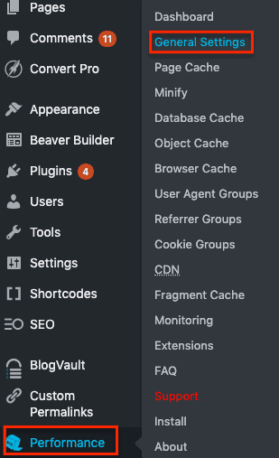 performance and general settings