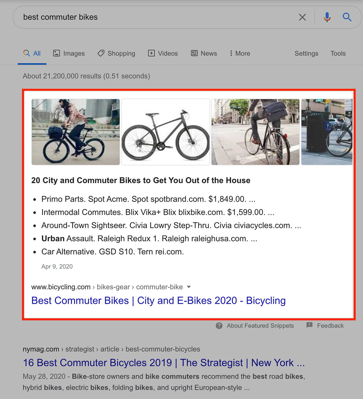 featured snippet example