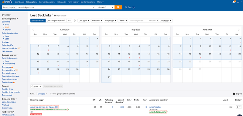 how to find lost backlinks using ahrefs