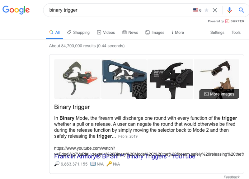 content featured snippet from youtube