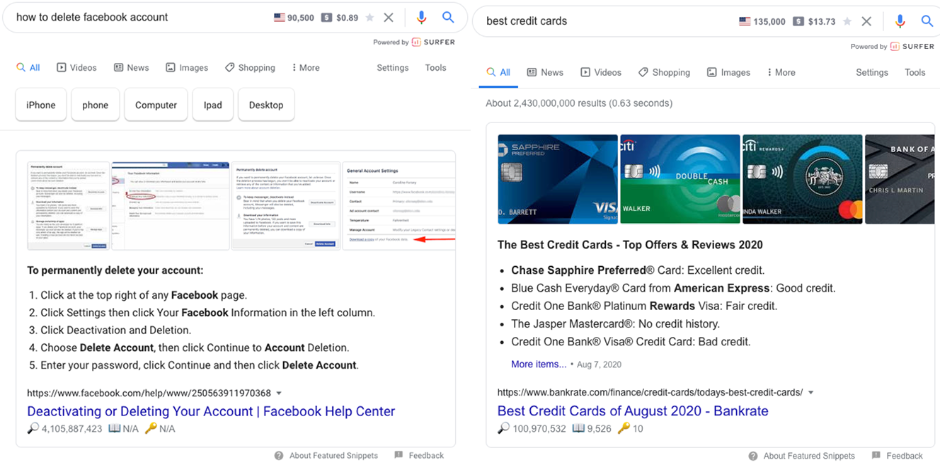 list based featured snippet examples