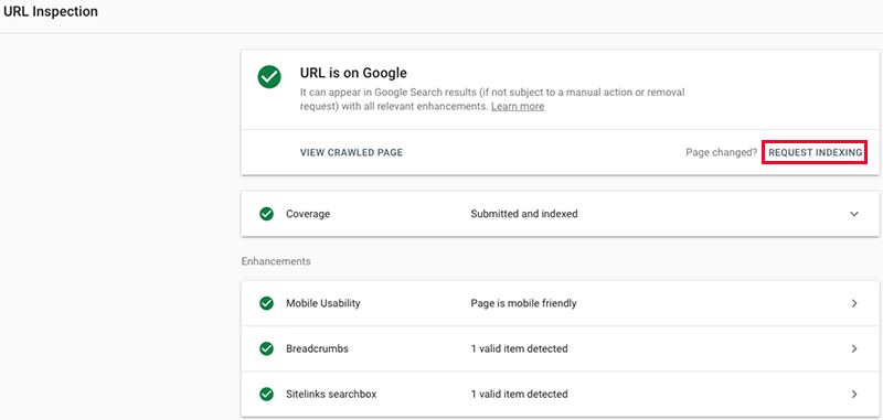requesting google indexing